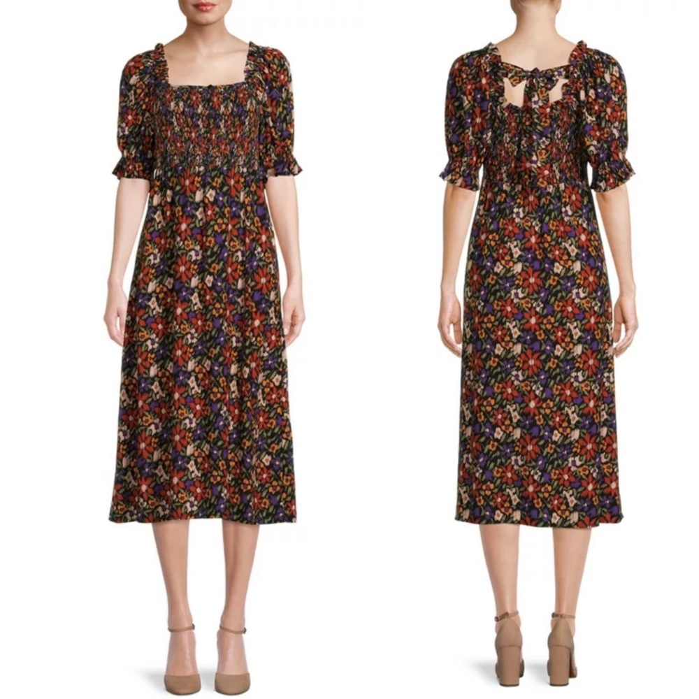 ✨NWT Beach Lunch Lounge Floral Smocked Tie Back Midi Maxi Shirt Dress Size XL